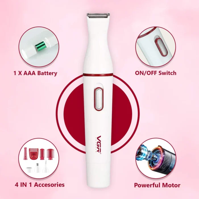 VGR V-725 Professional (4 in 1) Lady Trimmer With IPX5 Waterproof Design - Image 7