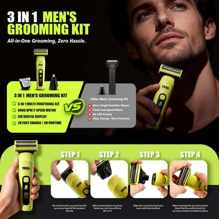 DSP 92049T ( 3 In 1) Men's Grooming Kit (Foil Shaver + Beard + Nose Heads) - Image 4