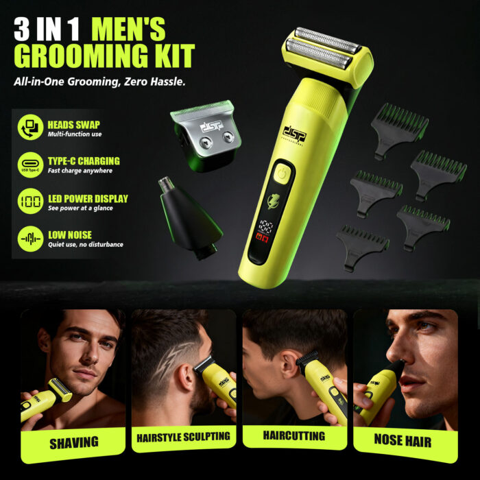 DSP 92049T ( 3 In 1) Men's Grooming Kit (Foil Shaver + Beard + Nose Heads) - Image 3