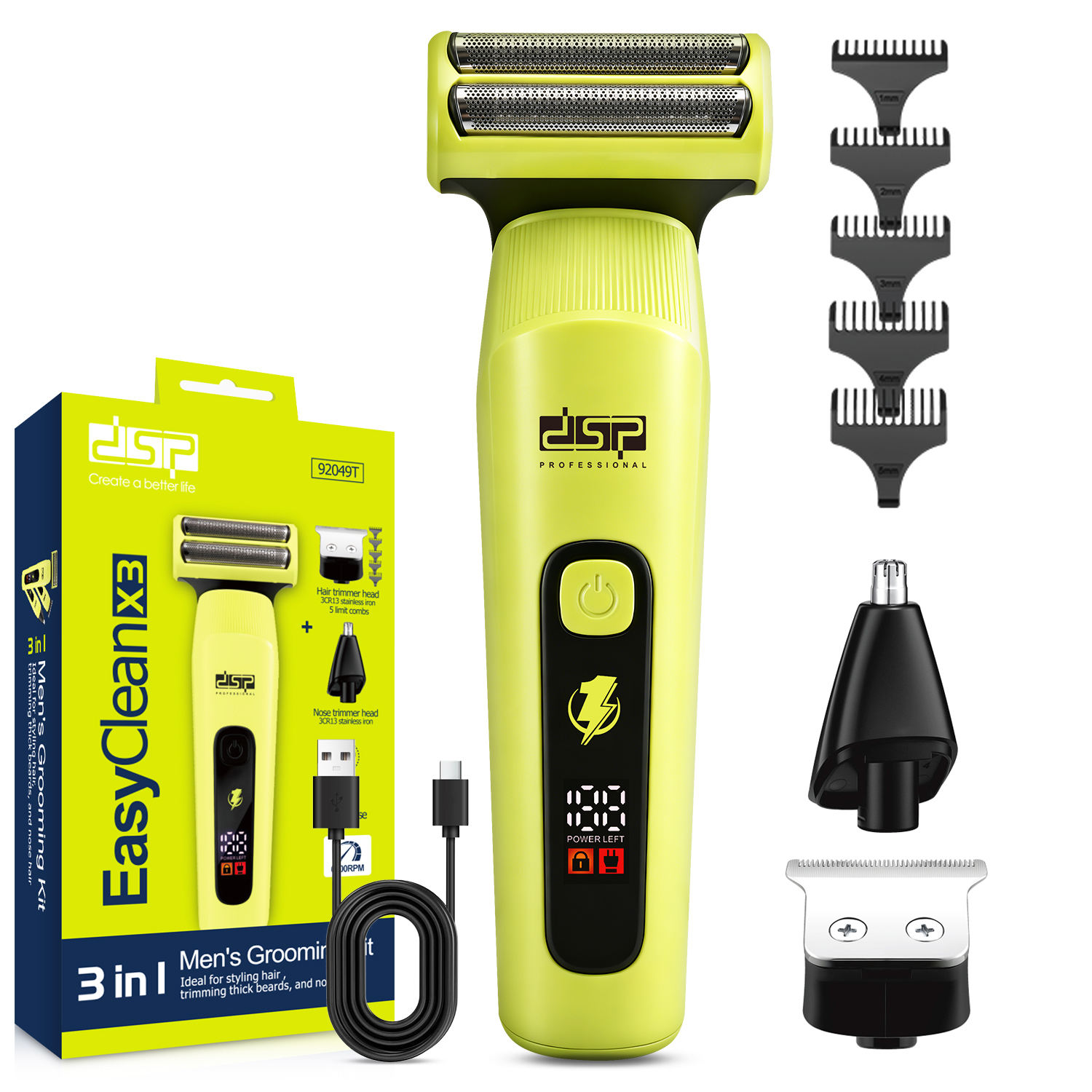 Hb50636186f9e4a698dfce4c12130f87fs (1) DSP 92049T ( 3 In 1) Men's Grooming Kit (Foil Shaver + Beard + Nose Heads) - Image 1