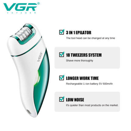 VGR V-731 3-in-1 Women Epilator, Shaver & Callus Remover ( Intact Sealed Pack) - Image 15