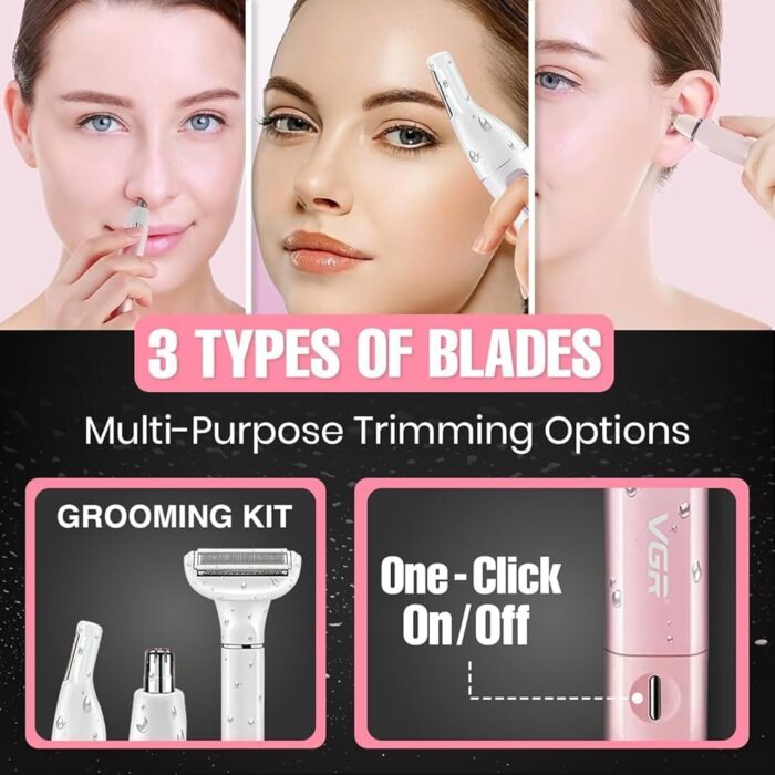 VGR V-611 (3-in-1) Ladies Trimmer, Shaver, EyeBrow & Nose Trimmer - Image 19