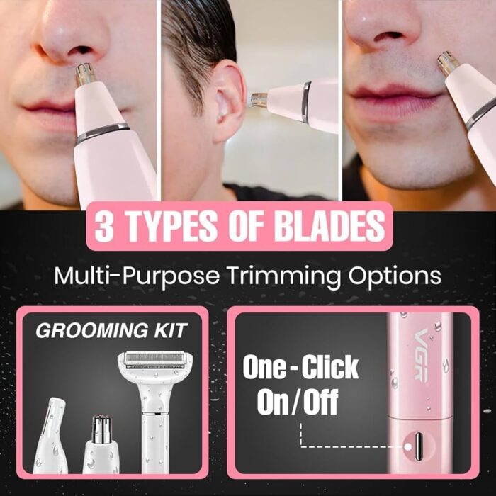 VGR V-611 (3-in-1) Ladies Trimmer, Shaver, EyeBrow & Nose Trimmer - Image 18