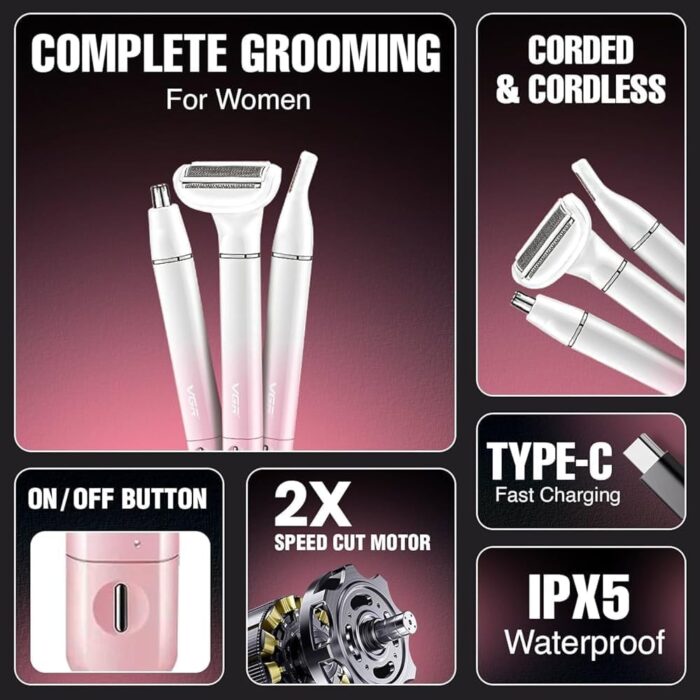 VGR V-611 (3-in-1) Ladies Trimmer, Shaver, EyeBrow & Nose Trimmer - Image 20