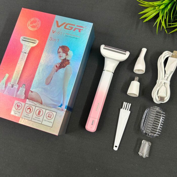 VGR V-611 (3-in-1) Ladies Trimmer, Shaver, EyeBrow & Nose Trimmer - Image 2