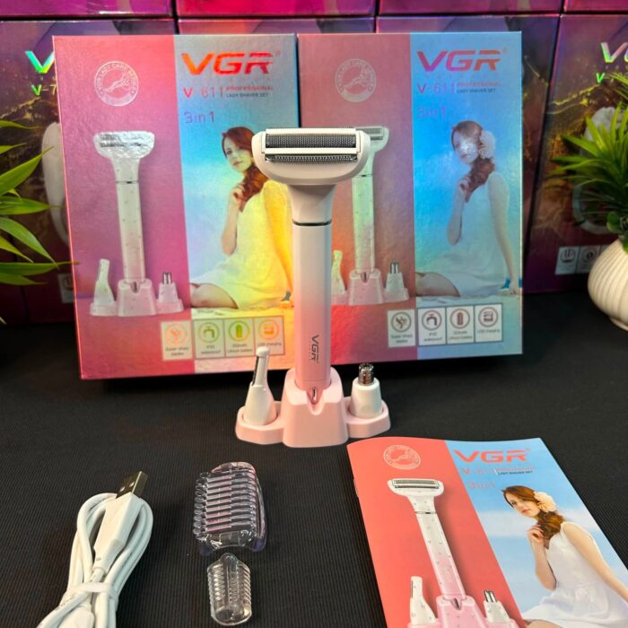 VGR V-611 (3-in-1) Ladies Trimmer, Shaver, EyeBrow & Nose Trimmer - Image 14